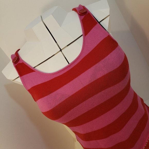 2/$30 Designer Tulle Button Tank Top Pink Striped - Picture 9 of 11